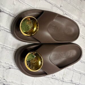 Loewe Brown Slippers with Gold Accent